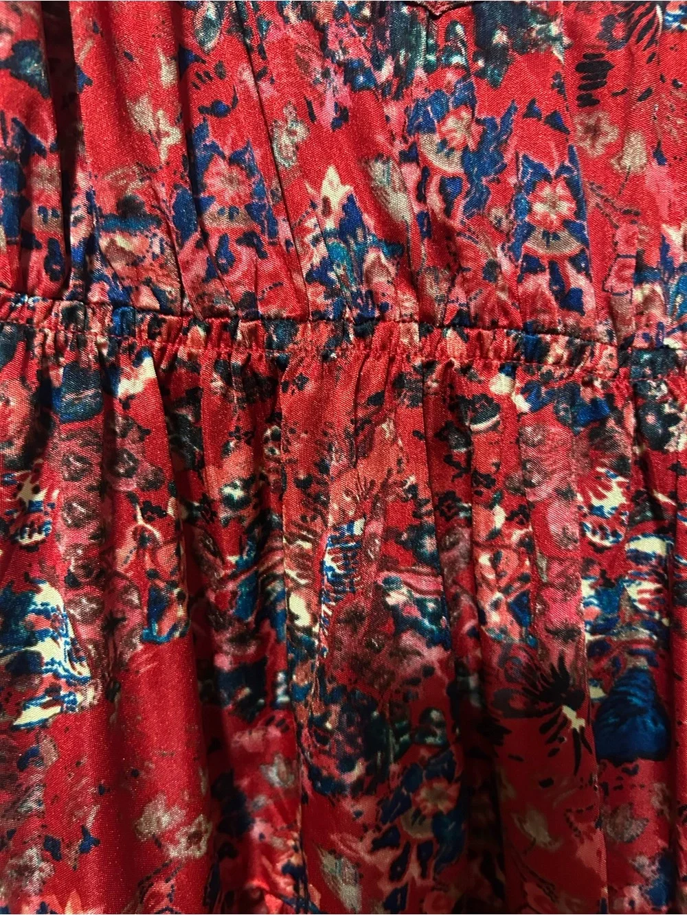 Free People Red Floral Tiered Tunic Top with Blue Accents